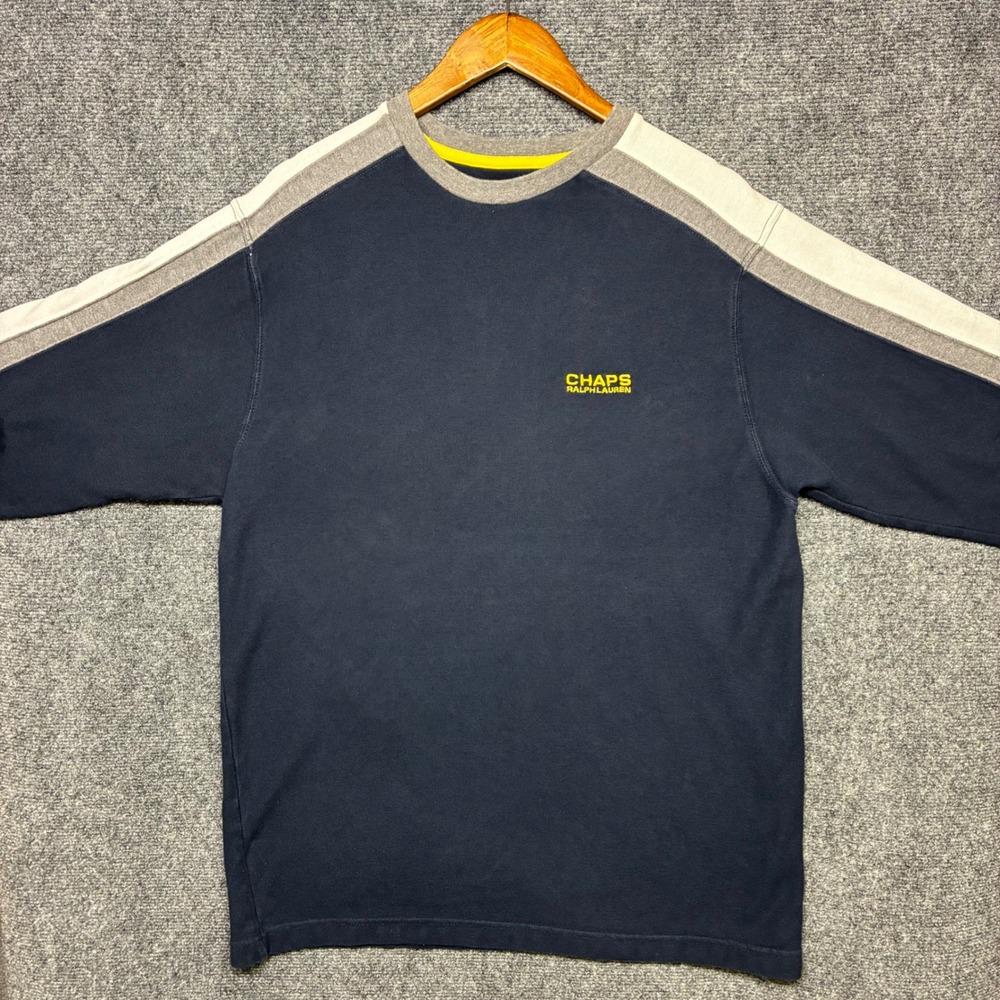 Vintage 90s Chaps Ralph‎ Lauren Long Sleeve Shirt XL Navy Blue Colorblock Stripe